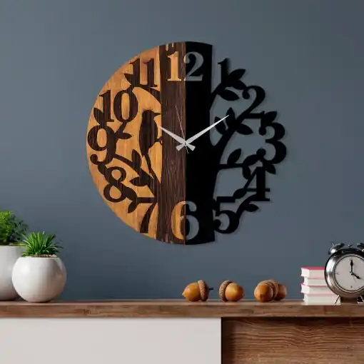 Ceas de perete decorativ din lemn Wooden Nuc 3x56 cm Lichidare de stoc