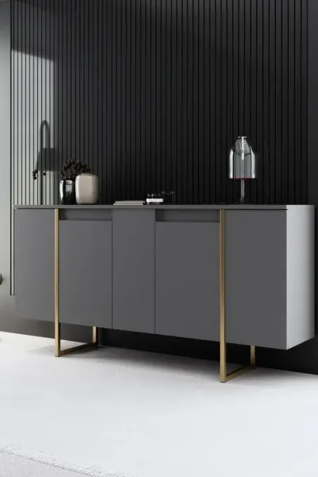 Comoda Model Luxe V1, Auriu/Nuc, 160x35x80 cm Preț promoțional
