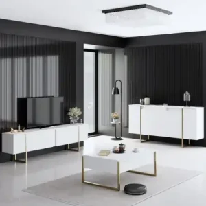 Set mobilier living Model Luxe, Alb/Auriu, 160x35x80 cm Reducere extra