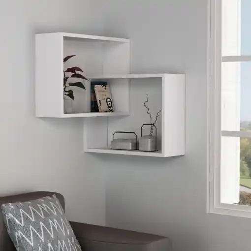 Reducere specială Raft de colt Ring Alb 68x68x60 cm