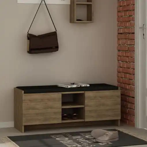 Dulap de pantofi cu banca Zulla Stejar 110x43x37 cm Reducere de preț