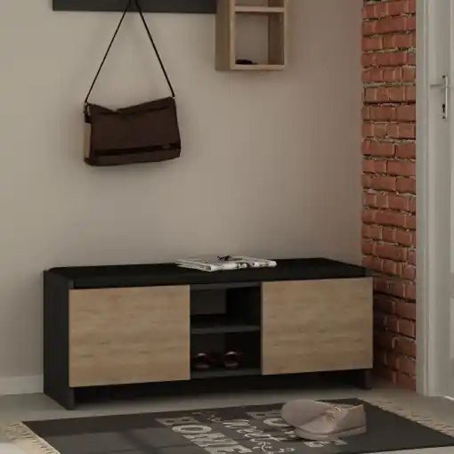 Popular Dulap de pantofi cu banca Zulla Antracit 110x43x37 cm
