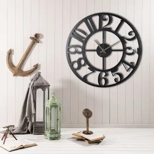 Ceas de perete decorativ din metal Circle Negru 50x50x2mm Retur ușor