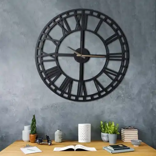 Noutate Ceas de perete decorativ din metal WATCH Negru 70x70 cm