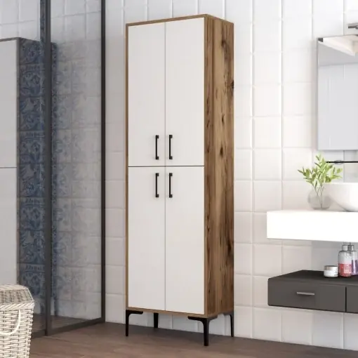 Dulap multifunctional Model Berlin, Alb/Nuc, 60x35x200 cm Discount