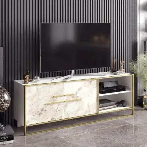 Mai ieftin Consola TV Polka Auriu 160x56.6x38.5 cm