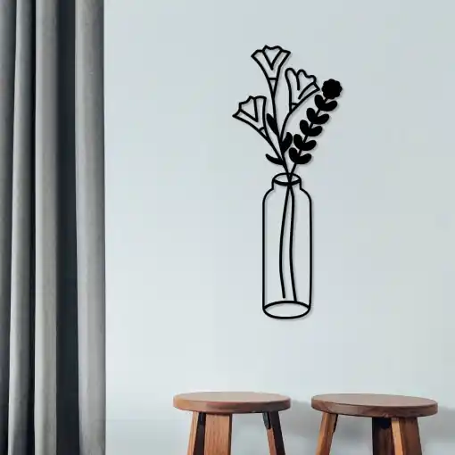 Reduceri Tablou metalic Flower Negru 24x60 cm