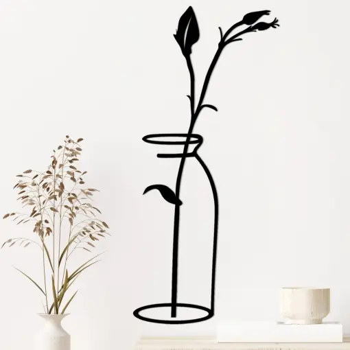 Tablou metalic Flower Negru 33x0.15x71 cm Vezi acum