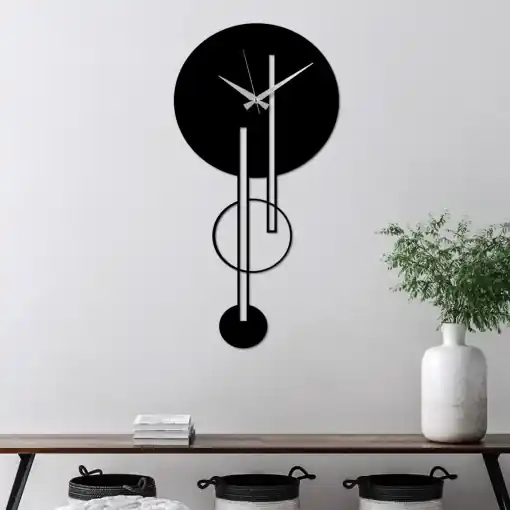 Plată sigură Ceas de perete decorativ din metal Full Negru 96x49 cm