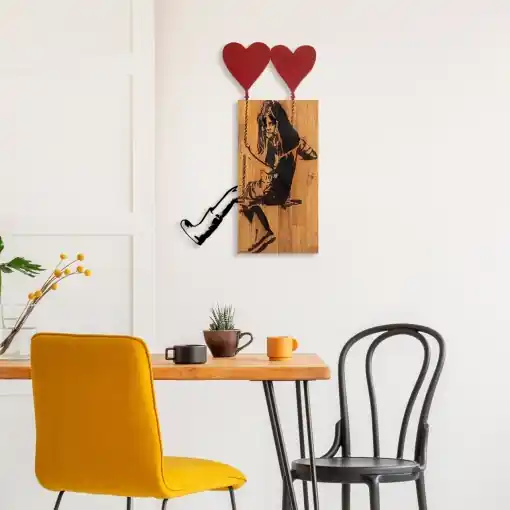 Preferatul clienților Tablou din lemn si metal Banksy Nuc 50x80x3 cm