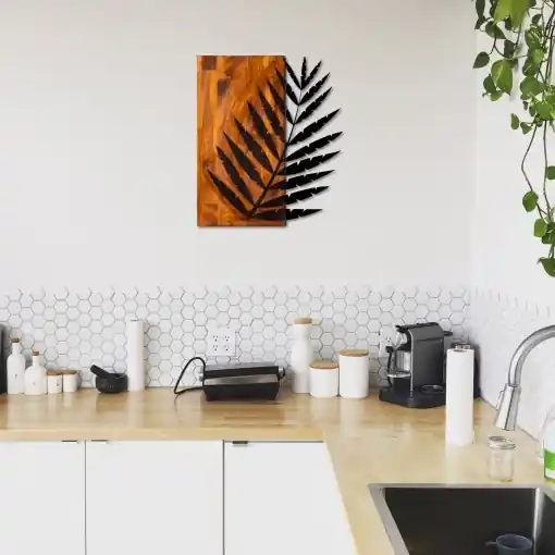 Tablou din lemn si metal Leaf Nuc 50x58 cm Super ofertă