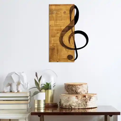 Preț mic Tablou din lemn si metal Treble Nuc 39x58 cm
