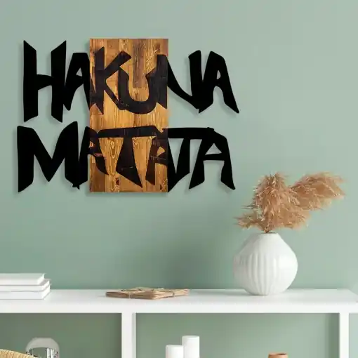 Tablou din lemn si metal Hakuna Negru 77x3x58 cm Retur ușor