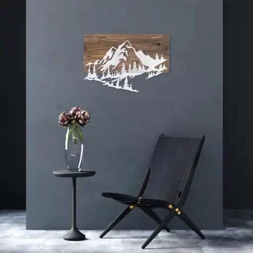 Tablou din lemn si metal Mountain Nuc 38x58 cm Cel mai bun preț