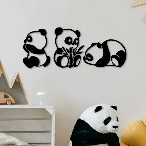 Tablou metalic Pandas Negru 18x26 cm Livrare expres
