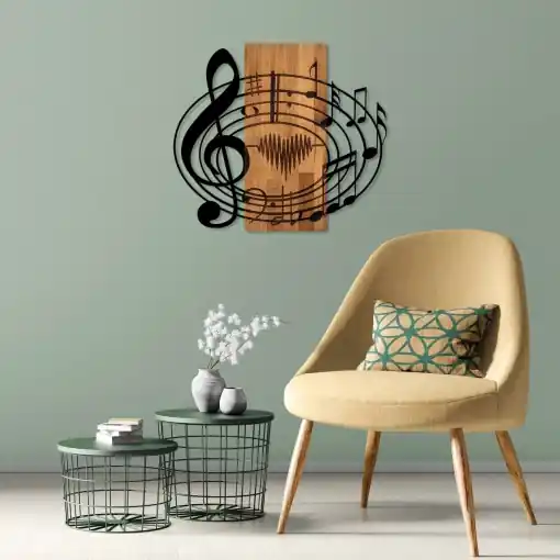 Noutate Tablou din lemn si metal Musical Nuc 58x67 cm