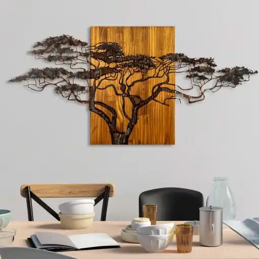 Tablou din lemn si metal Acacia Multicolor 144x70x3 cm Discount