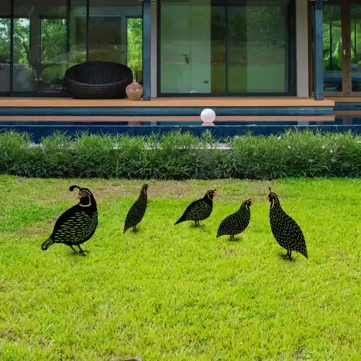 Set de accesorii metalice decorative pentru gradina Quails Negru 21x25 cm Nu rata