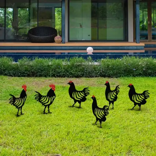 Set de accesorii metalice decorative pentru gradina Chicken Negru 24x33 cm Reducere de preț