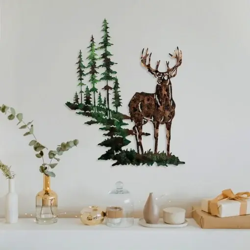 Tablou metalic Deer Multicolor 65x79 cm Noutate