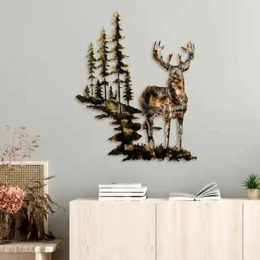 Tablou metalic Deer Multicolor 65x79 cm Promoție