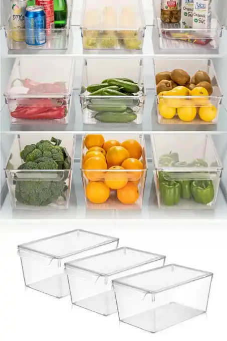 Set organizator frigider, 3 piese 731 Transparent 20x32.5x14 cm Reducere specială