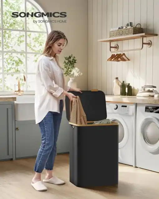 Cos de rufe Songmics Negru 52x38.5x70.5 cm Ofertă limitată