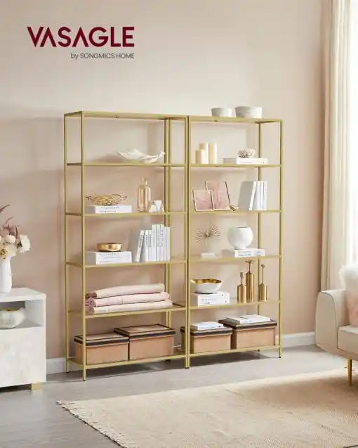 Biblioteca Vasagle Auriu 80x30x176.5 cm Noutate