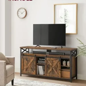 Reducere extra Comoda TV Vasagle, Model Castillo, 147x40x76 cm, Maro/Negru