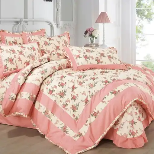 Reducere de preț Lenjerie cu Broderie si Volanase Pink Petal, 4 Piese (Finet)