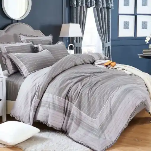 Lenjerie cu Broderie si Volanase Grey Stripes, 4 Piese (Finet) Cel mai bun preț