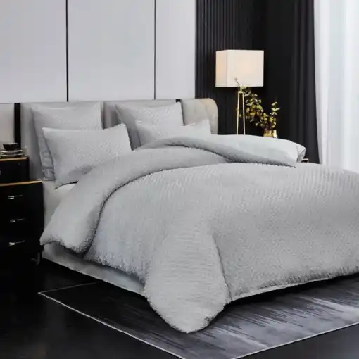 Lenjerie cu Broderie si Insertii Square Dot Grey 6 Piese (Finet) Livrare rapidă