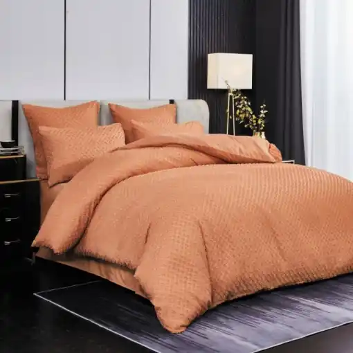 Super ofertă Lenjerie cu Broderie si Insertii Square Dot Caramiziu 6 Piese (Finet)