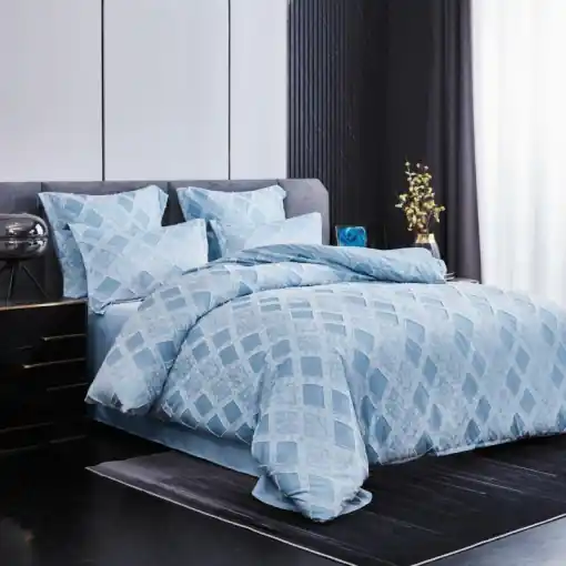 Livrare expres Lenjerie cu Broderie si Insertii Neat Romb Bleu 6 Piese (Finet)