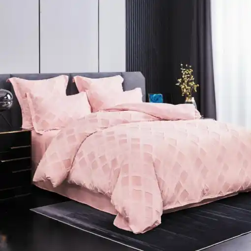 Lenjerie cu Broderie si Insertii Neat Romb Pudra 6 Piese (Finet) Preț mic