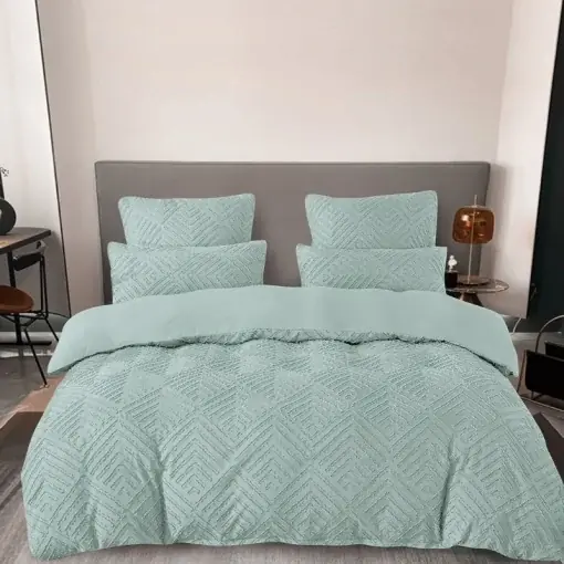 Lenjerie cu Broderie si Insertii Romb Lines Aqua 6 Piese (Finet) Bestseller