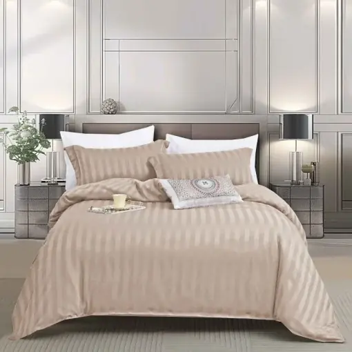 Lenjerie cu elastic 140x200 cm, Damasc, Atlas V1 Bej (Finet) Super ofertă