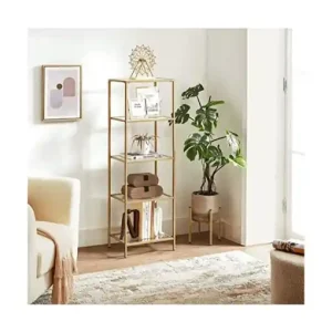 Ofertă limitată Raft cu polite din sticla, Model Melina, Auriu, 30x40x124.5 cm