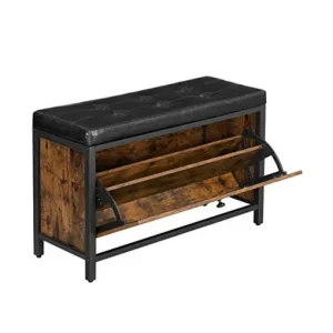 Reduceri Bancheta cu suport pantofi Model Aleah, Maro rustic / Negru, 80x30x51 cm