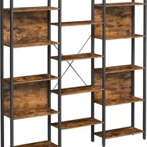 Biblioteca cu rafturi Model Lauren, Maro rustic/Negru, 158x24x166 cm Doar azi