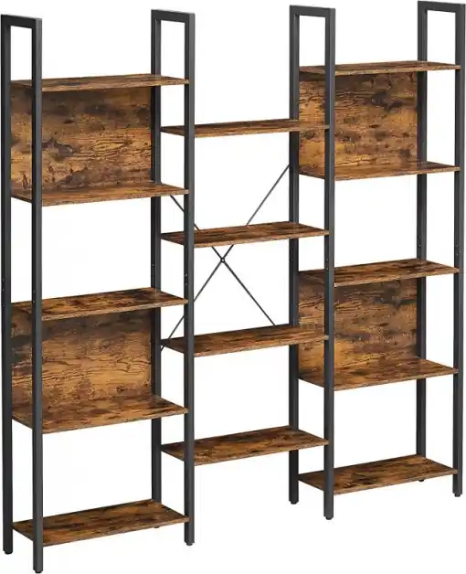 Biblioteca cu rafturi Model Lauren, Maro rustic/Negru, 158x24x166 cm Doar azi