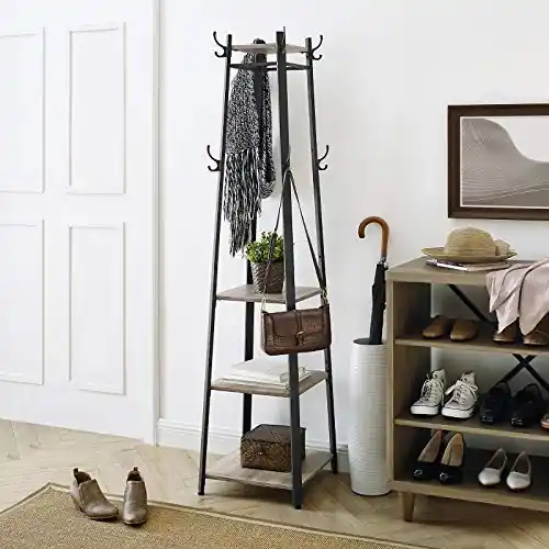 Cuier tip pom cu rafturi Model Newton, Bej/Negru, 43x43x180 cm Cel mai vândut