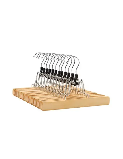 Ofertă Set 12 umerase din lemn, Songmics, Pentru pantaloni, CRW007-12, Natural, 9.8 x 8.7 cm