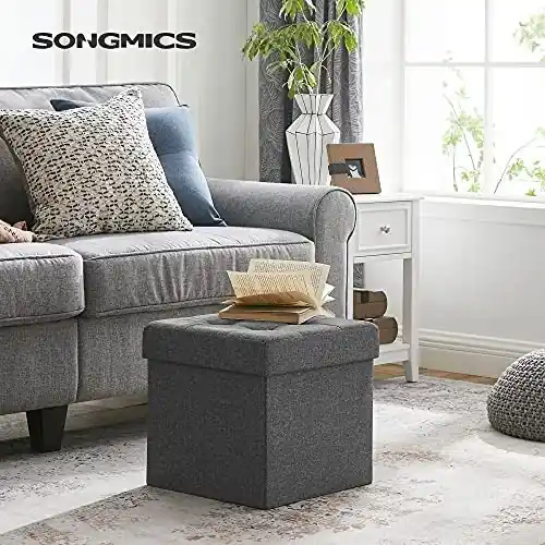 Taburet cu depozitare, Songmics, Gri, 38x38x38 cm Lichidare de stoc