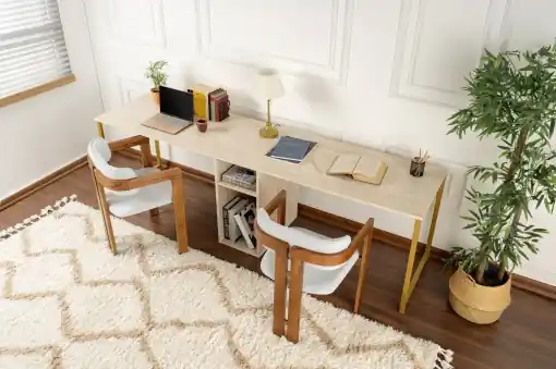 Birou de studiu Model Twin, Travertin/Auriu Plată securizată