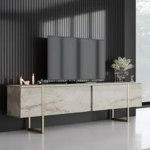 Comoda TV Model Luxe, Travertin/Auriu Cumpără online