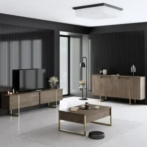 Set de mobilier pentru camera de zi Model Luxe, Nuc/Auriu Promoție
