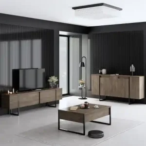 Set de mobilier pentru camera de zi Model Luxe, Nuc/Negru Comandă acum
