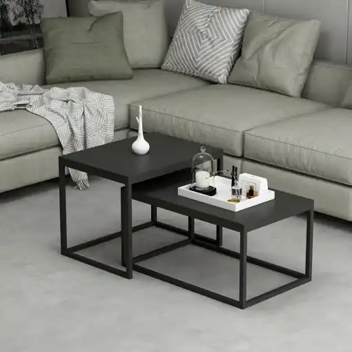 Set 2 măsuțe suprapozabile Model Leka, Negru Retur ușor