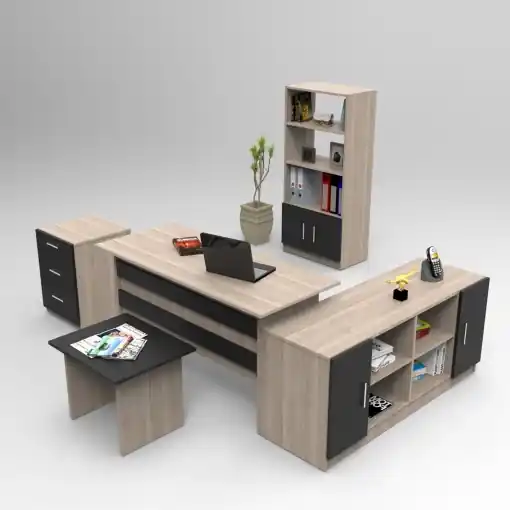 Ofertă exclusivă Set mobilier de birou Model Vo15, Gri/Maro